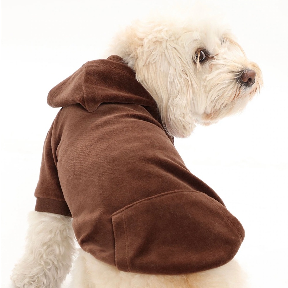 NWT Puppy Dog Soft Velour Chocolate Brown Hoodie Outfit with Pocket Size L  🐶